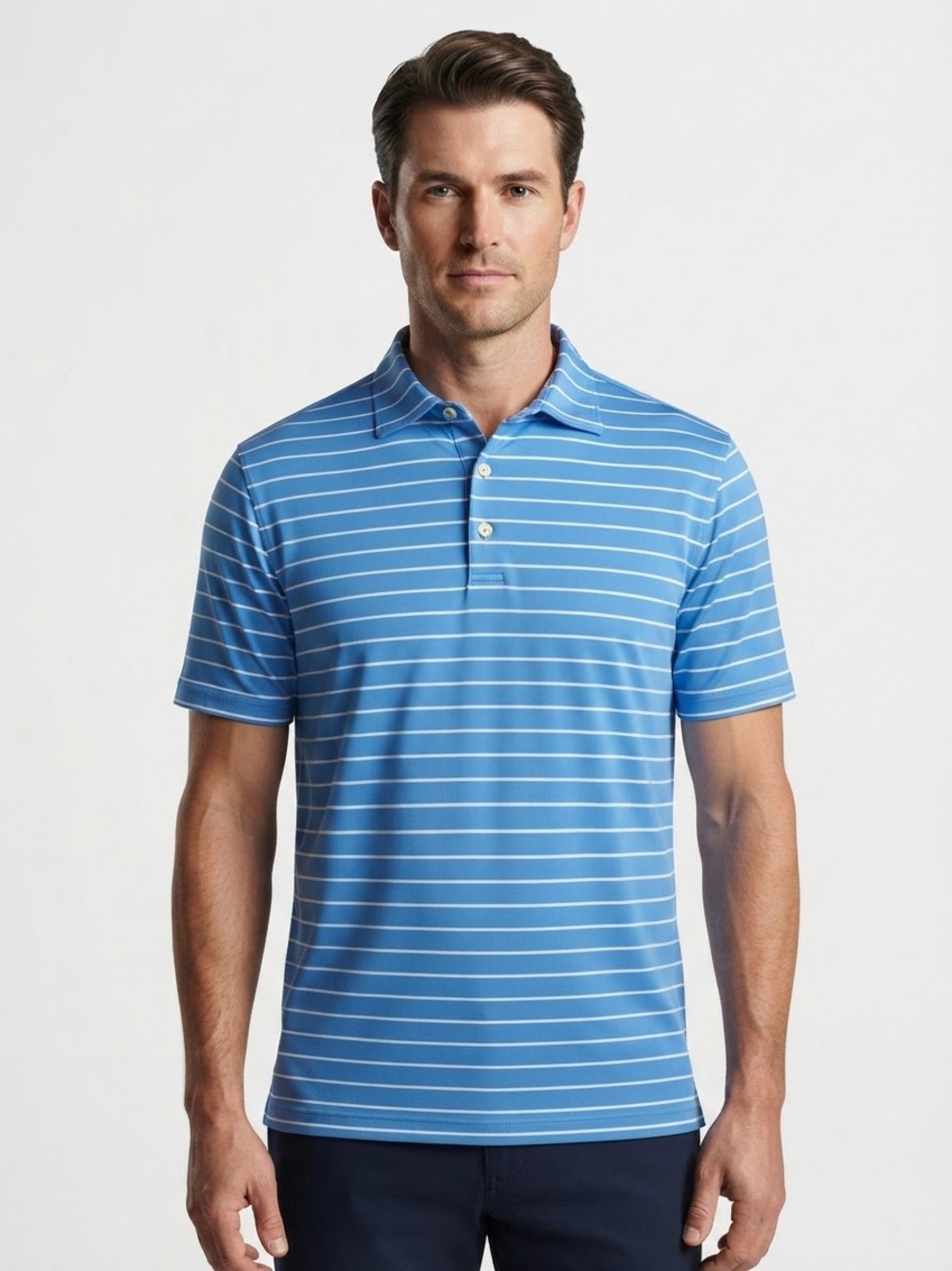 Peter Millar Summer Comfort Blue White Striped Golf Polo Shirt Men's Size L